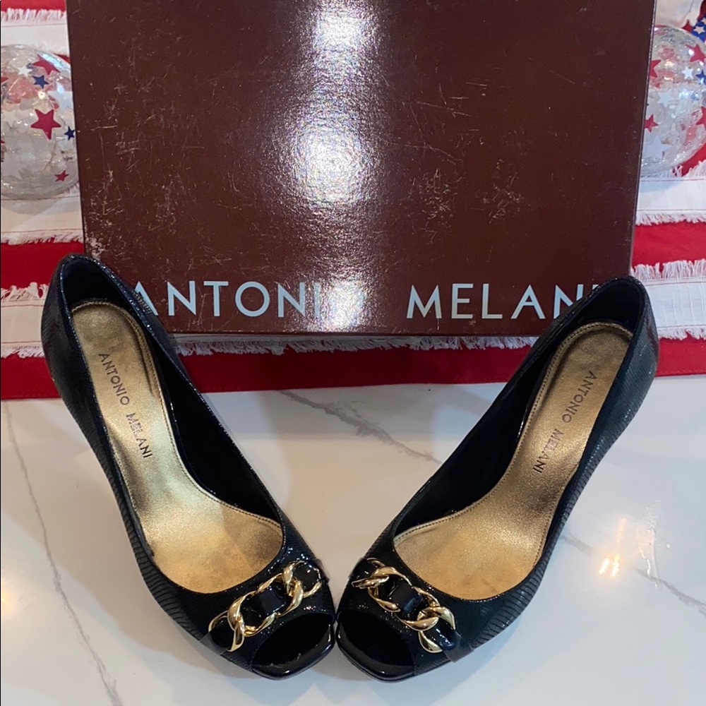 ANTONIO MELANI Black Heels with Gold Detail